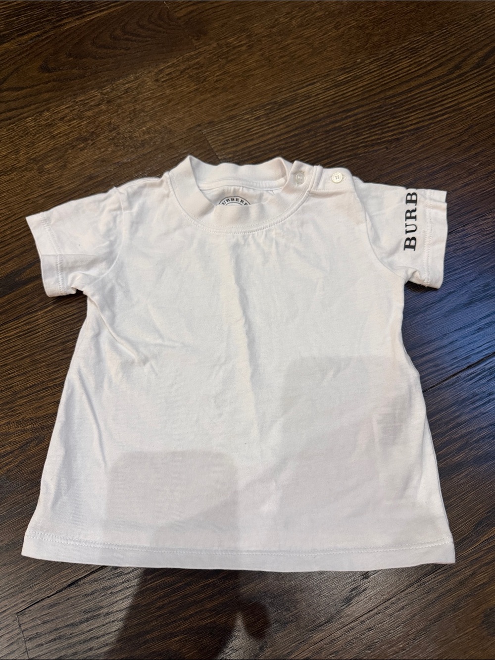 Burberry White Short Sleeve Baby Tee with Logo Sleeve